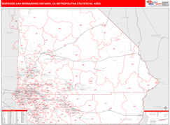 Riverside-San Bernardino-Ontario Metro Area Digital Map Red Line Style